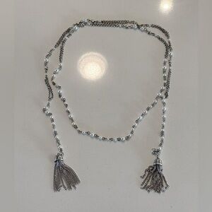 Brighton Charleston Long Tassel Pearl Bead and Silver Necklace